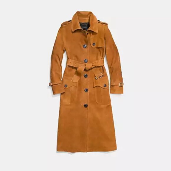 Coach Honey Lamb Leather Suede Belted Trench - Picture 5 of 16